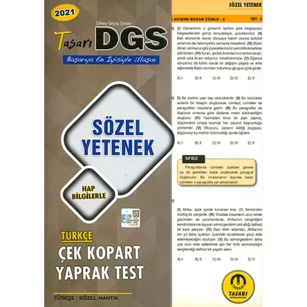 2021 DGS Sözel Yetenek Yaprak Test Tasarı Yayınları