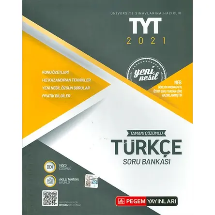 2021 TYT Tamamı Çözümlü Türkçe Soru Bankası Pegem Yayınları