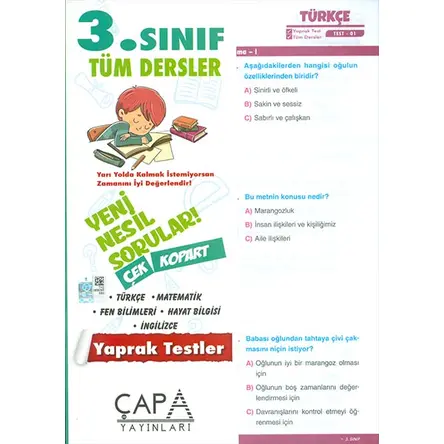 3.Sınıf Tüm Dersler Yaprak Test Çapa Yayınları