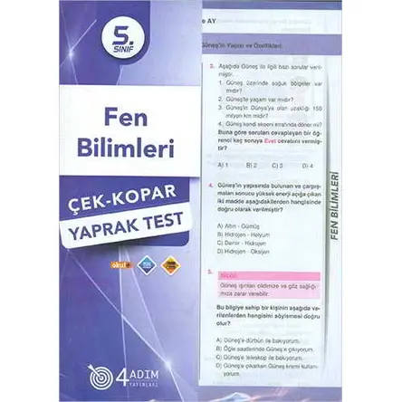 5. Sınıf Fen Bilimleri Yaprak Test - Kolektif - 4 Adım Yayınları