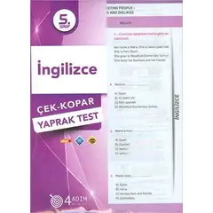 5. Sınıf İngilizce Çek Kopar Yaprak Test - Kolektif - 4 Adım Yayınları