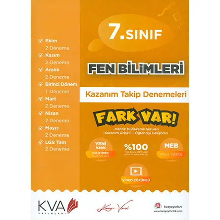 7.Sınıf Fen Bilimleri Kazanım Takip Denemeleri KVA Yayınları