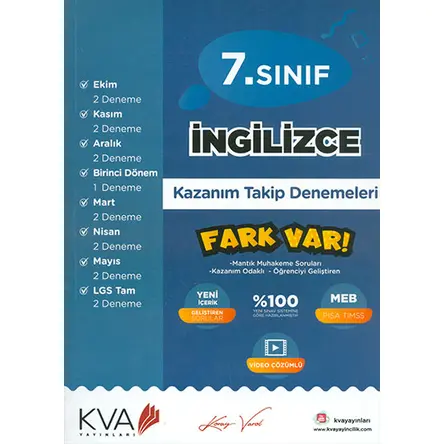 7.Sınıf İngilizce Kazanım Takip Denemeleri KVA Yayınları