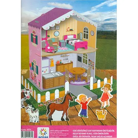 Mobilyalı Çiftlik Oyun Evi 3D Karton Maket Boyama Evi Arnas Toys