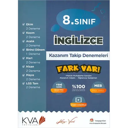 8.Sınıf İngilizce Fark Var Kazanım Takip Denemeleri Koray Varol Akademi