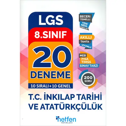 8.Sınıf LGS T.C. İnkılap Tarihi ve Atatürkçülük 20 Deneme Netfen Yayınları