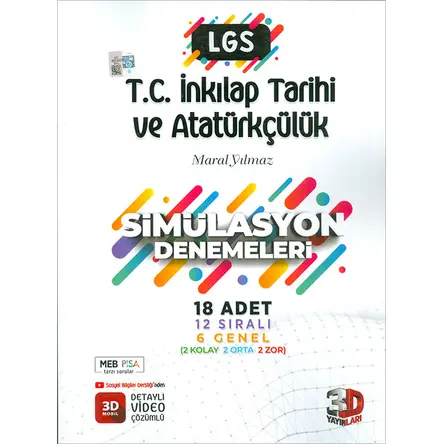 8.Sınıf LGS T.C. İnkılap Tarihi ve Atatürkçülük Simülasyon 18 Deneme 3D Yayınları