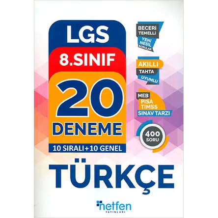 8.Sınıf LGS Türkçe 20 Deneme Netfen Yayınları