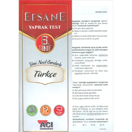 Açı 6.Sınıf Türkçe Efsane Yaprak Test