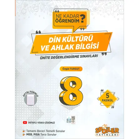 8.Sınıf Din Kültürü ve Ahlak Bilgisi Ünite Değerlendirme Sınavları 5 Fasikül Spoiler Yayınları