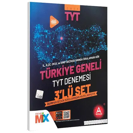 A Yayınları 2021 YKS TYT Türkiye Geneli Çıkmış Sorular 3 lü Deneme Seti