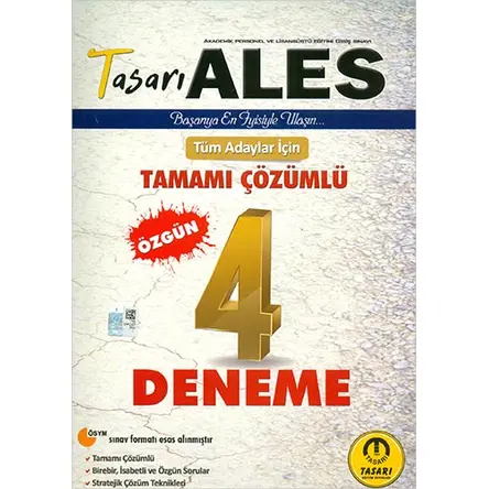 ALES Tamamı Çözümlü Özgün 4 Deneme Tasarı Yayınları