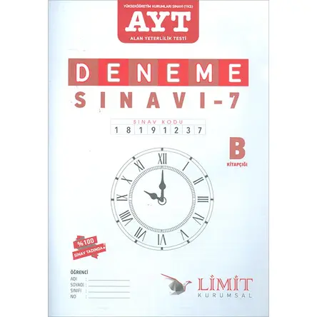 AYT Deneme Sınavı-7 B Kitapçığı Limit Yayınları