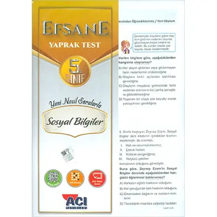 Açı 5.Sınıf Sosyal Bilgiler Efsane Yaprak Test