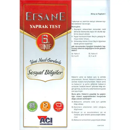 Açı 6.Sınıf Sosyal Bilgiler Efsane Yaprak Test