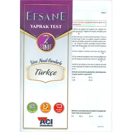 Açı 7.Sınıf Türkçe Efsane Yaprak Test