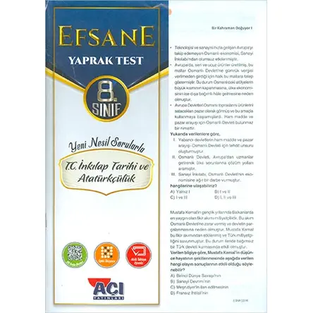 Açı 8.Sınıf İnkılap Tarihi Efsane Yaprak Test