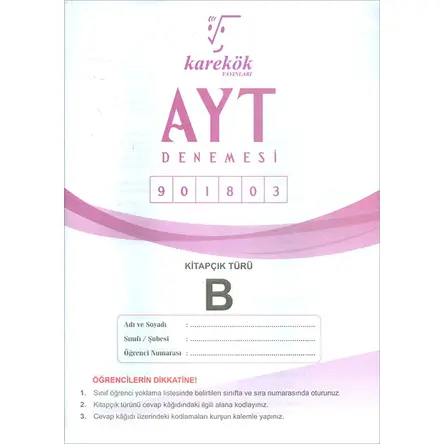 AYT Denemesi B Kitapçık 901803 Karekök Yayınları