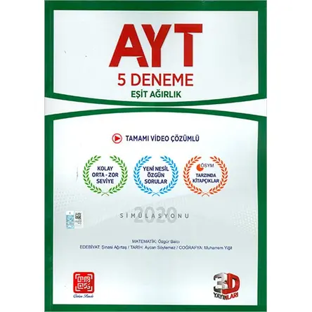 AYT Eşit Ağırlık 5 li Deneme 3D Yayınları