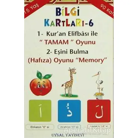 Bilgi Kartları - 6 - 1. Kuran Elifbası ile Tamam Oyunu 2. Eşini Bulma (Hafıza) Oyunu Memory