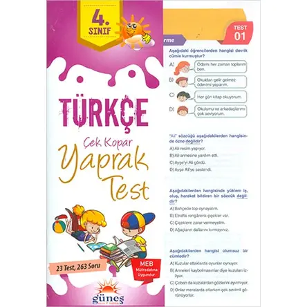 Güneş 4.Sınıf Türkçe Çek Kopar Yaprak Test