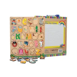 Ahşap Alfabe Yapboz ve Yazı Tahtası Oyun Seti +3 Yaş