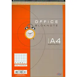 Office Bloknote A4 Boy 100 Yaprak Kareli Spiral Kapak Alfa Defter