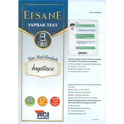 Açı 8.Sınıf İngilizce Efsane Yaprak Test