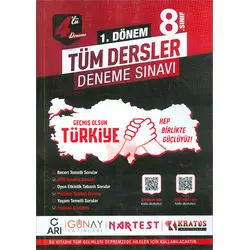 Tekyürek 8.Sınıf 1. Dönem 4lü Tüm Dersler Deneme Sınavı Nartest Yayınevi