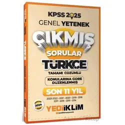 Yediiklim Yayınları 2025 KPSS Genel Yetenek Lisans Türkçe Konularına Göre Son 11 Yıl Çıkmış Sorular