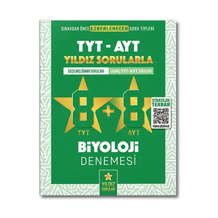 Yıldız Sorular YKS TYT AYT Biyoloji 8+8 Deneme Video Çözümlü