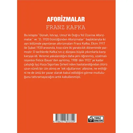 Aforizmalar - Franz Kafka - Cep Boy Aperatif Tadımlık Kitaplar