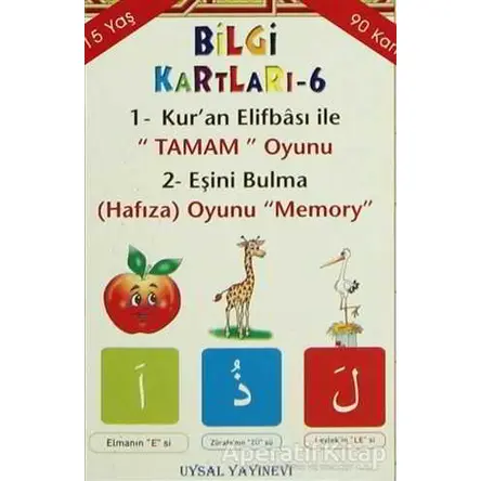 Bilgi Kartları - 6 - 1. Kuran Elifbası ile Tamam Oyunu 2. Eşini Bulma (Hafıza) Oyunu Memory