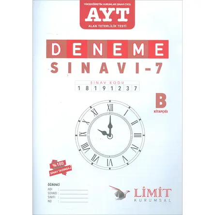 AYT Deneme Sınavı-7 B Kitapçığı Limit Yayınları