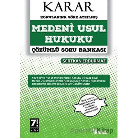 Karar Medeni Usul Hukuku Çözümlü Soru Bankası - Sertkan Erdurmaz - Temsil Kitap