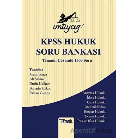 İmtiyaz KPSS Hukuk Soru Bankası Tamamı Çözümlü 1500 Soru - Bahadır Erkol - Temsil Kitap