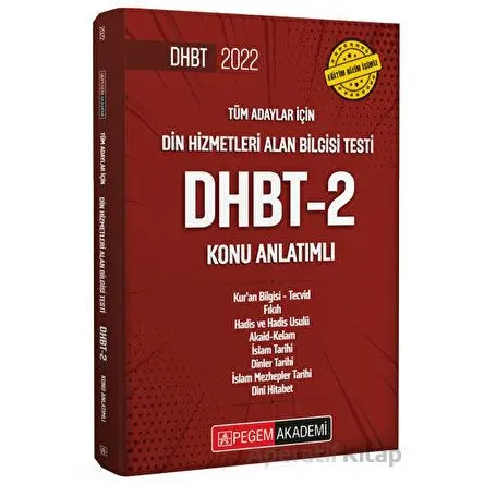 2022 Din Hizmetleri Alan Bilgisi Testi DHBT - 2 Konu Anlatımlı - Kolektif - Pegem Akademi Yayıncılık