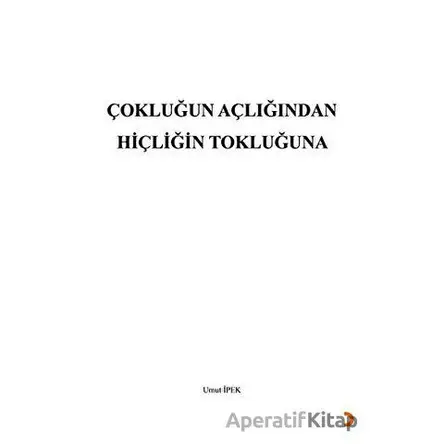 Çokluğun Açlığından Hiçliğin Tokluğuna - Umut İpek - Cinius Yayınları