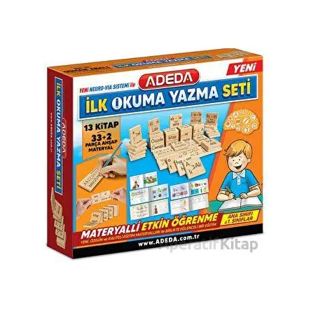 İlk Okuma Yazma Seti 13 Kitap - 33+2 Parça Ahşap Materyal - Kolektif - Adeda Yayınları