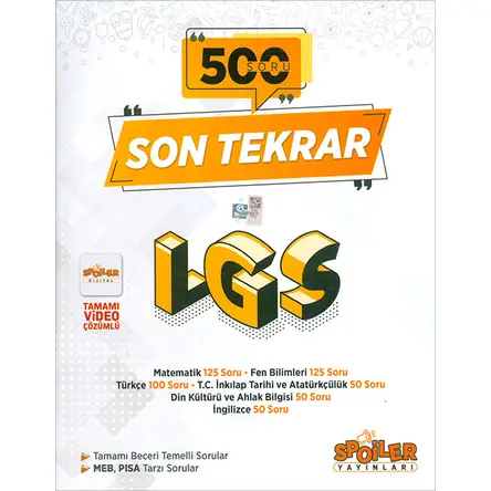 8.Sınıf LGS Son Tekrar 500 Soru Bankası Spoiler Yayınları