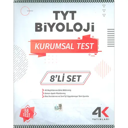 TYT Biyoloji Kurumsal Test 8li Set 4K Yayınları