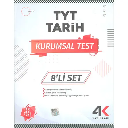 TYT Tarih Kurumsal Test 8li Set 4K Yayınları