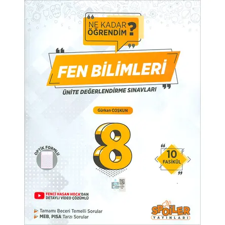 8.Sınıf Fen Bilimleri Ünite Değerlendirme Sınavları 10 Fasikül Spoiler Yayınları