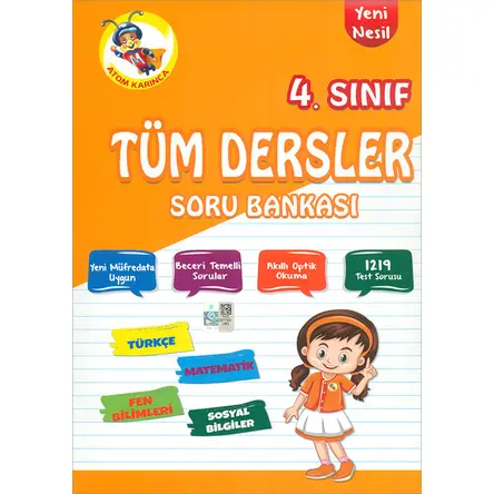 İlkokul 4.Sınıf Tüm Dersler Soru Bankası Atom Karınca Yayınları