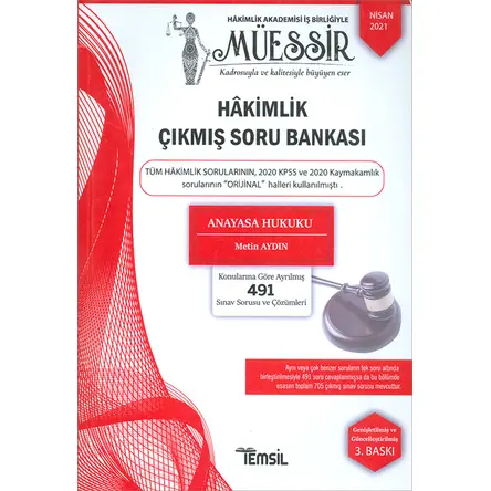 Hakimlik MÜESSİR Anayasa Hukuku Çıkmış Soru Bankası Çözümlü Temsil Kitap