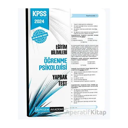 2024 KPSS Eğitim Bilimleri Öğrenme Psikolojisi Yaprak Test - Kolektif - Pegem Akademi Yayıncılık