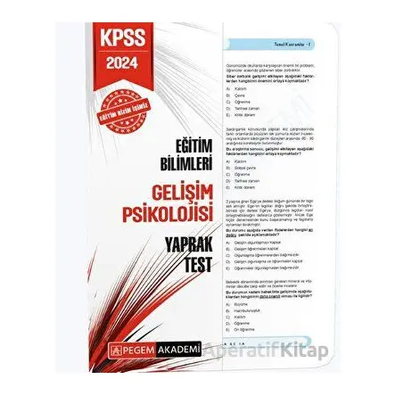 2024 KPSS Eğitim Bilimleri Gelişim Psikolojisi Yaprak Test - Kolektif - Pegem Akademi Yayıncılık