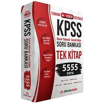 KPSS Genel Yetenek Genel Kültür Tamamı Çözümlü 5555 Soru Bankası Tek Kitap
