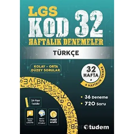 8. Sınıf Türkçe Kod 32 Haftalık Denemeleri - Kolektif - Tudem Yayınları