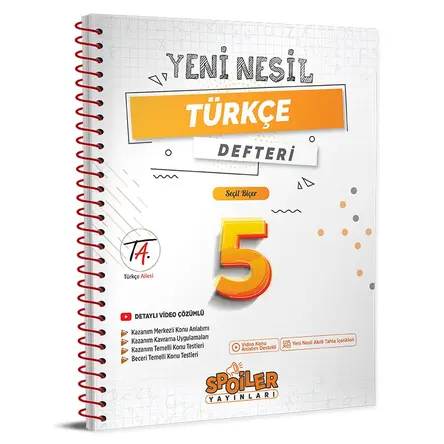5. Sınıf Yeni Nesil Türkçe Defteri Spoiler Yayınları